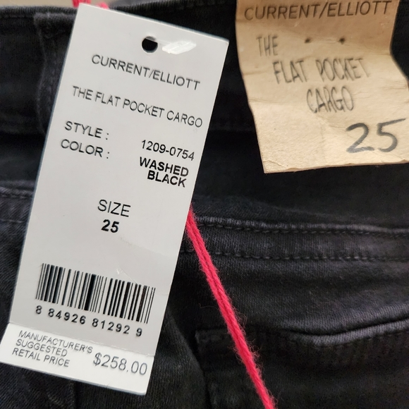 Current/Elliott Flat Pocket Cargo Jeans in Washed Black Size 25 W-672 - Picture 14 of 14